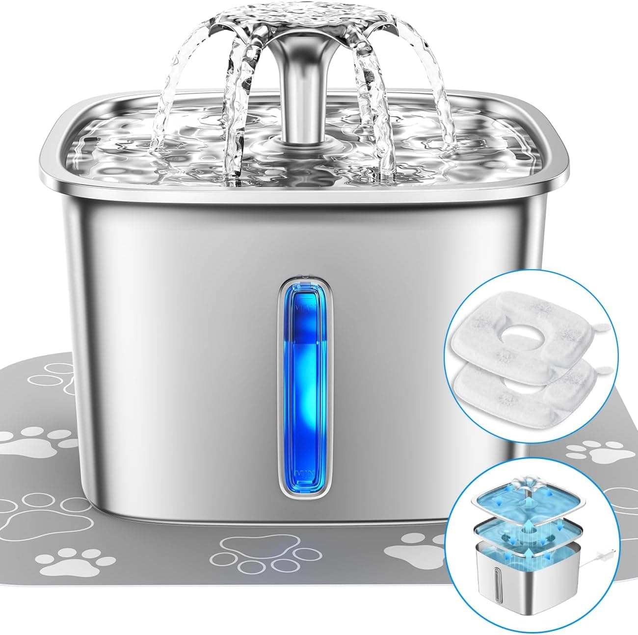 Veken Innovation Award Winner Stainless Steel Cat Water Fountain, 95oz/2.8L Automatic Pet Fountain Dog Water Dispenser with Replacement Filters &…